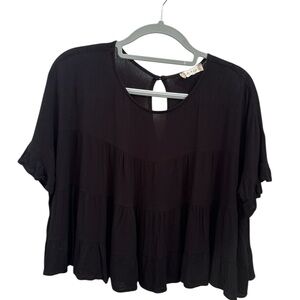 Altar’d State Black Short Sleeve Ruffle Babydoll Crop Top Women’s Size Large